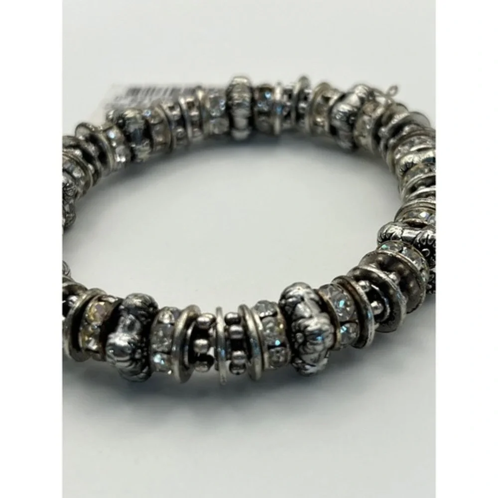 Bracelet Womens Silver New Crystal Rondelle Stretch Beaded Shimmer